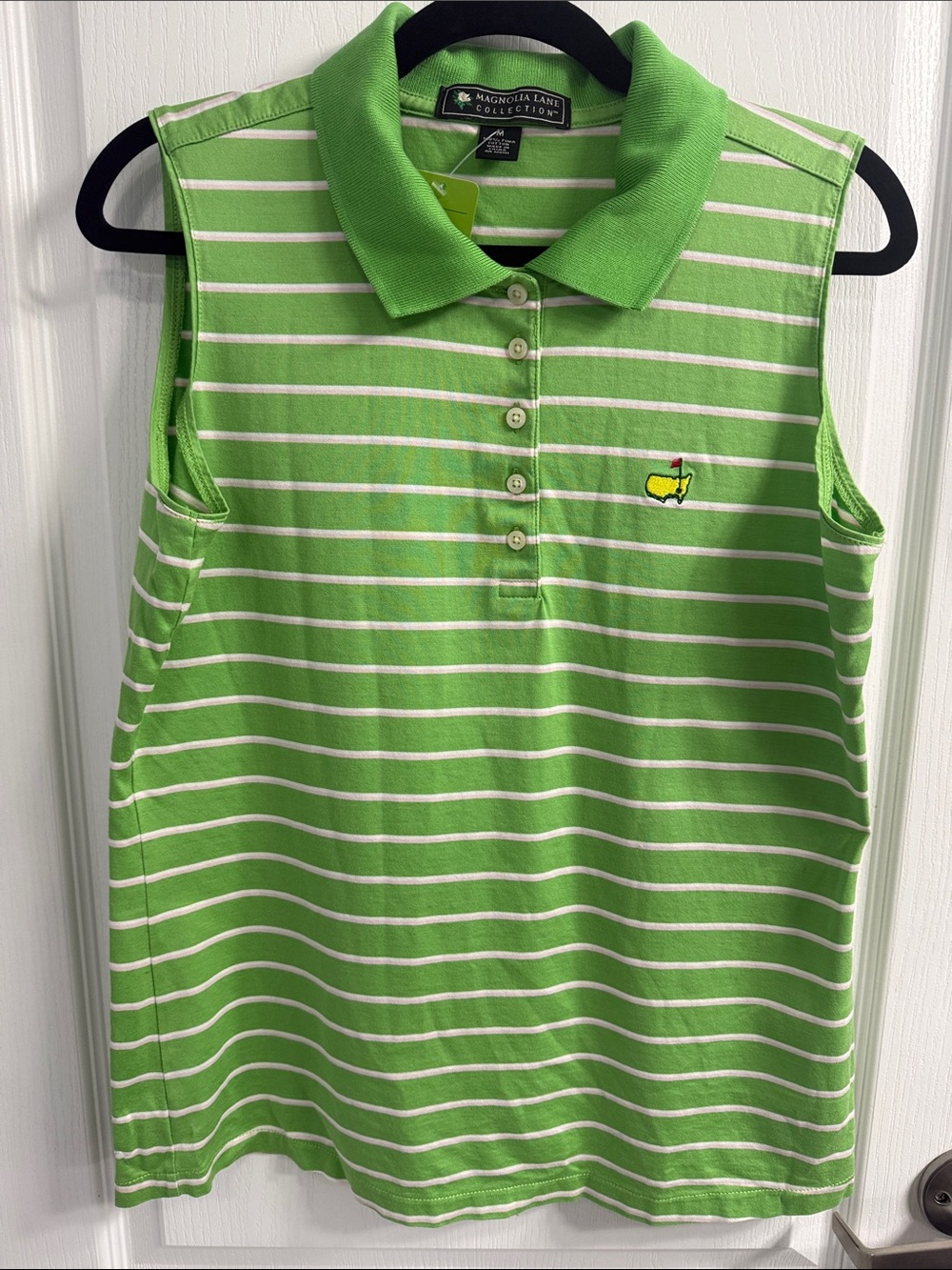 Magnolia Lane Green Striped Sleeveless Polo Masters Golf Athleisure Pima Cotton